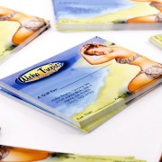 Postcards with blue and yellow artwork